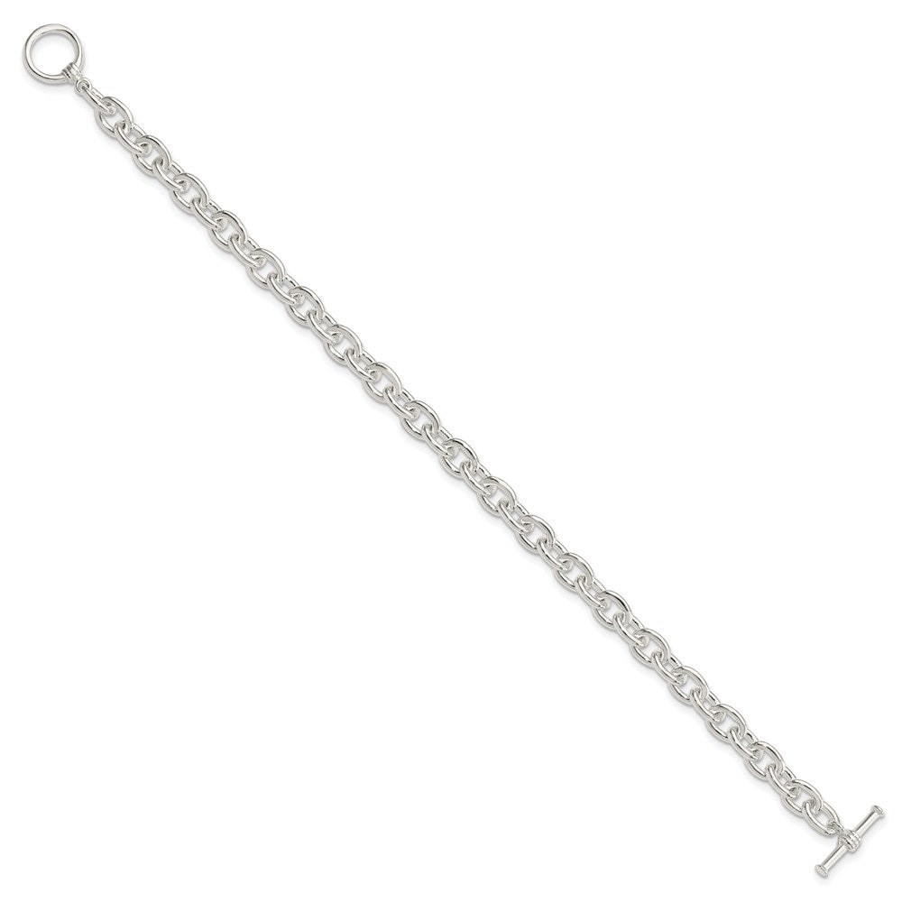Sterling Silver Solid Cable Link Toggle Bracelet
