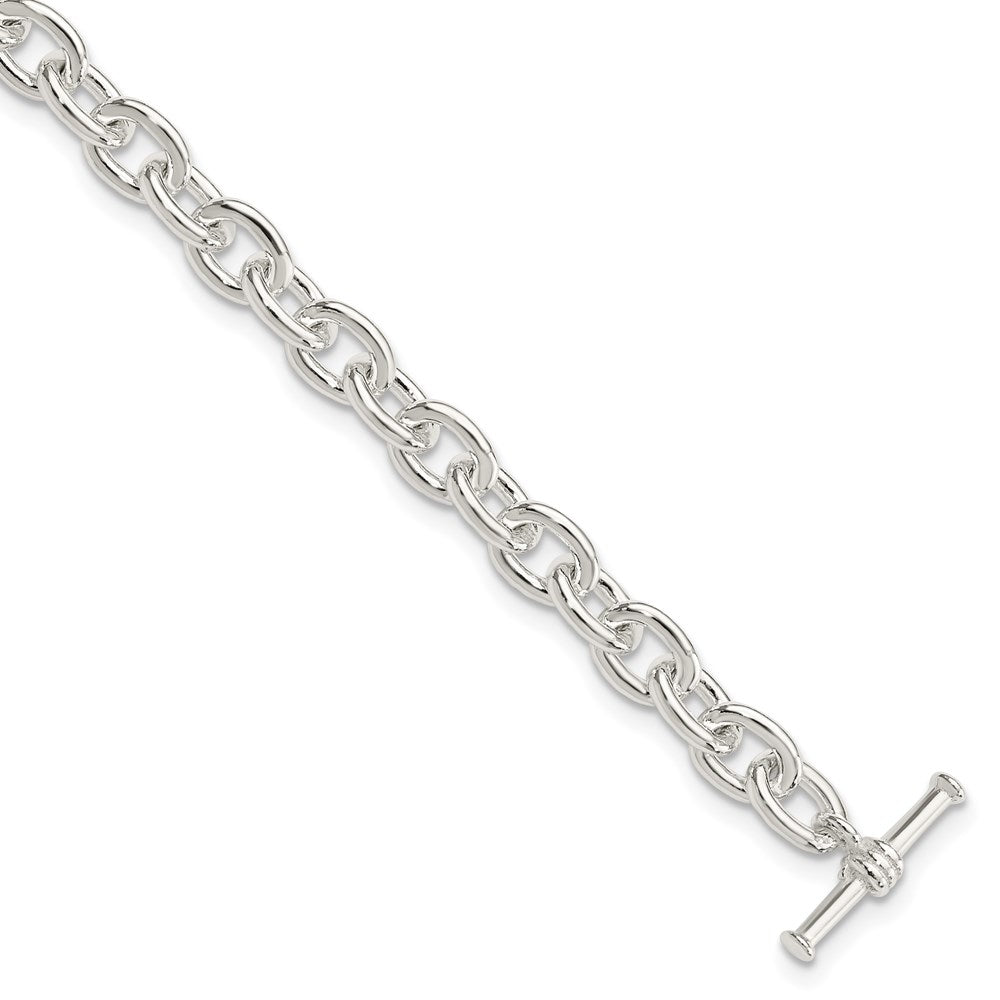 Sterling Silver Solid Cable Link Toggle Bracelet