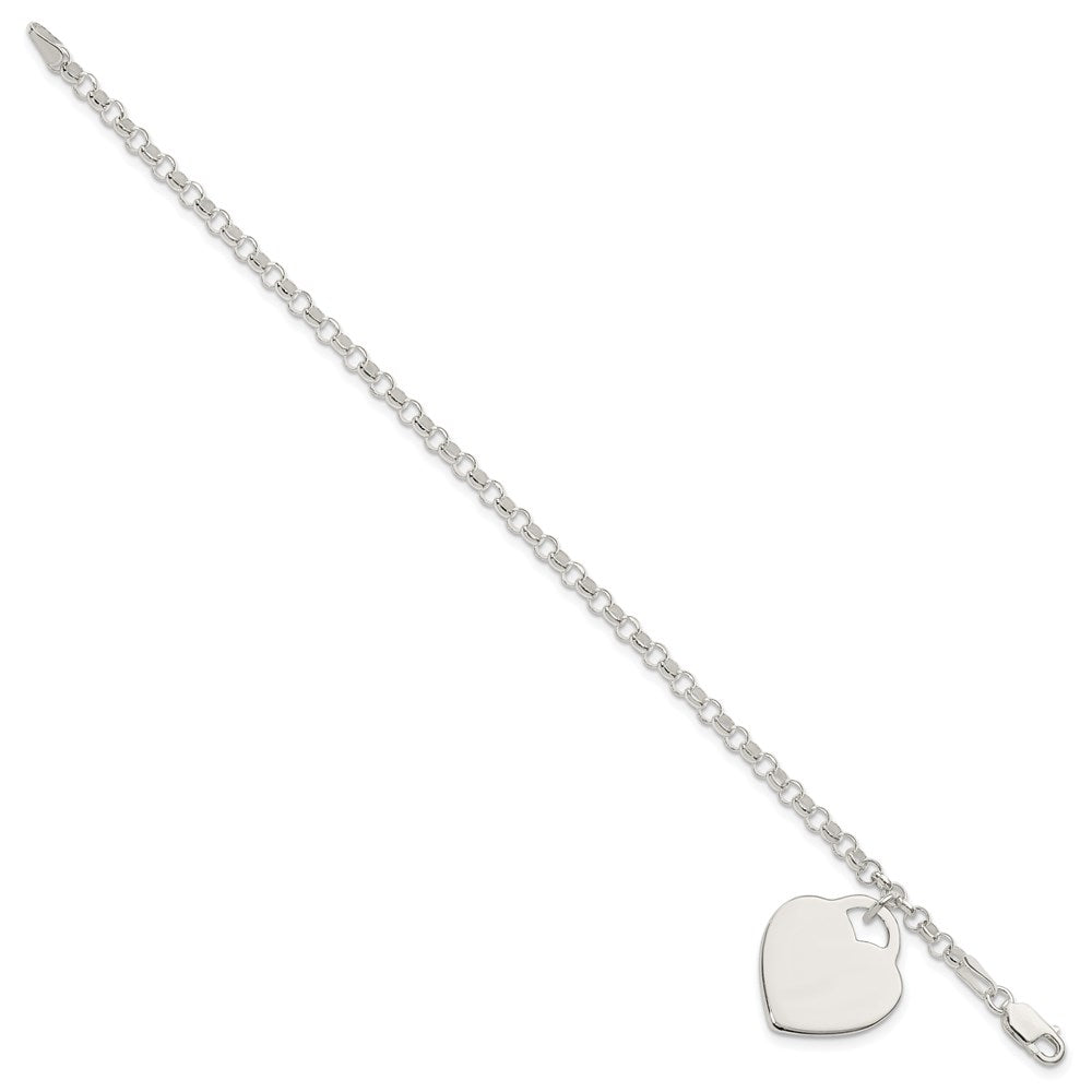Sterling Silver Engravable 16x Heart Charm Rolo Link Bracelet