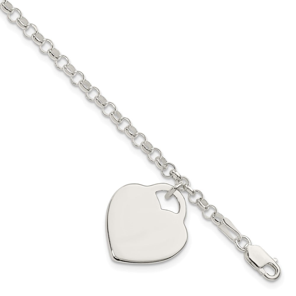 Sterling Silver Engravable 16x Heart Charm Rolo Link Bracelet