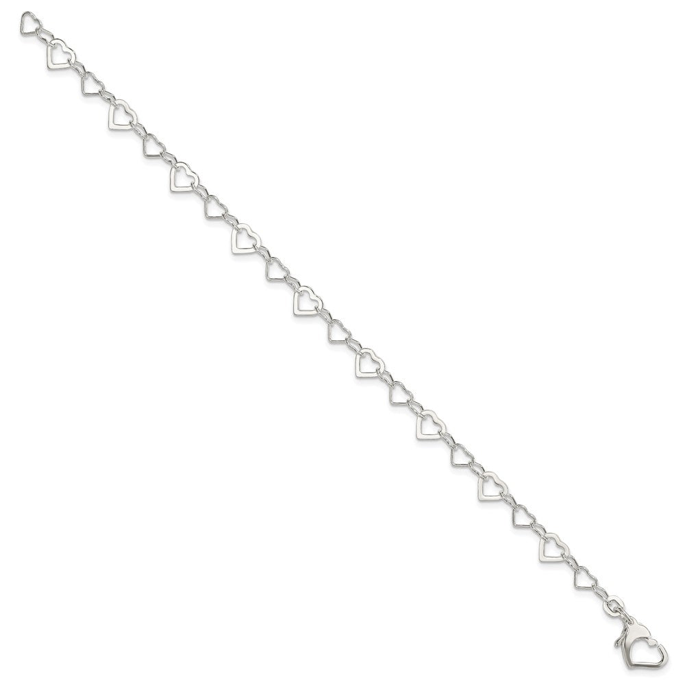 Sterling Silver Polished Linked Heart Bracelet