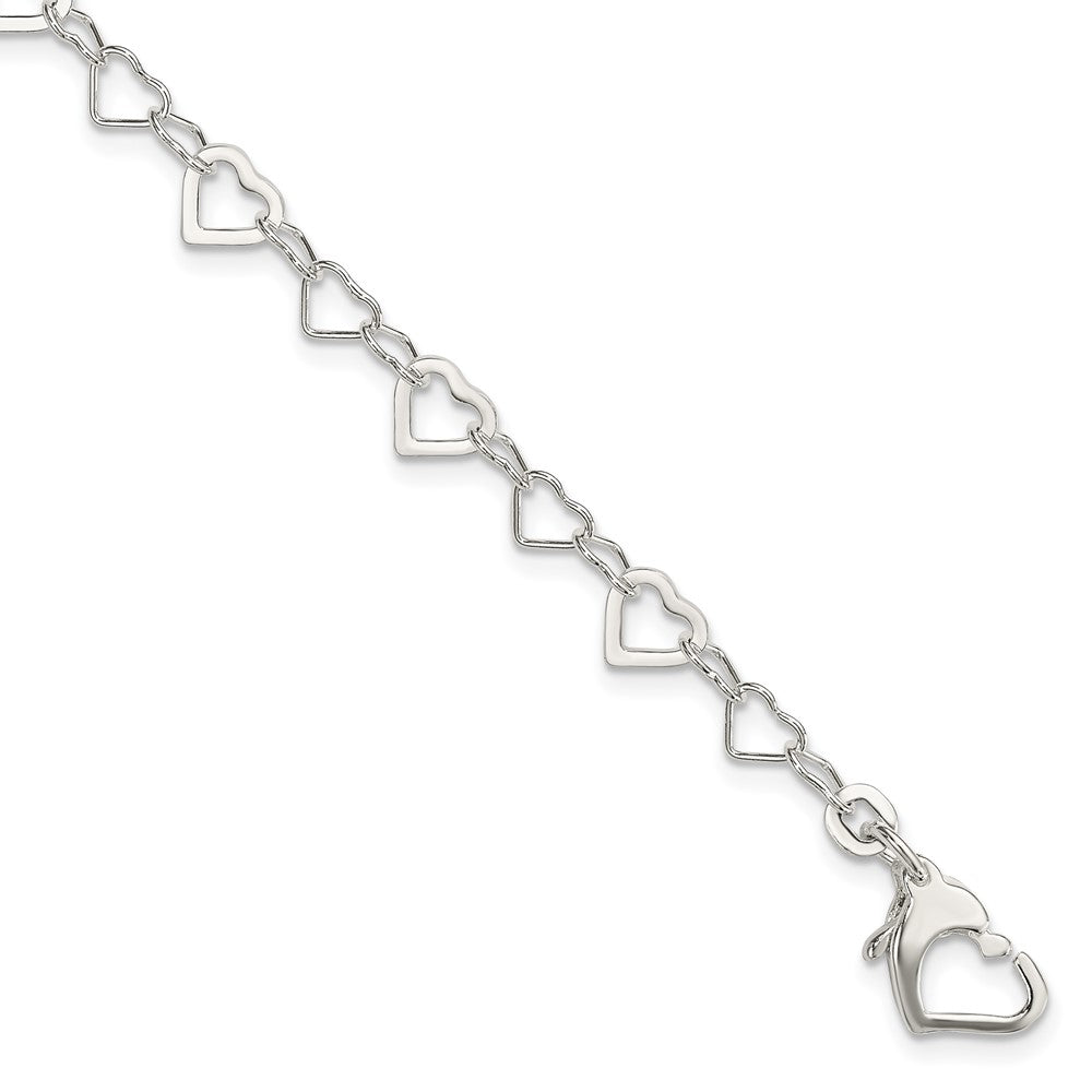 Sterling Silver Polished Linked Heart Bracelet