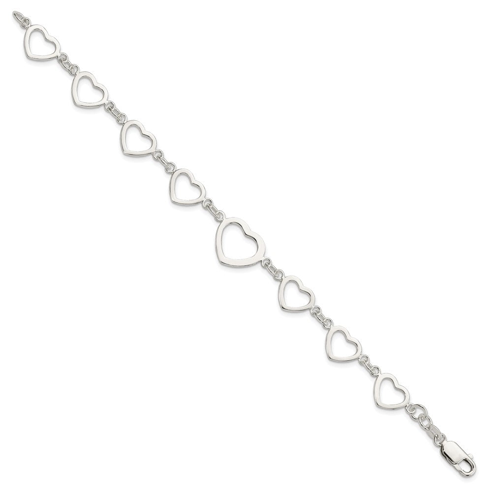 Sterling Silver Polished Graduated Heart Link Bracelet