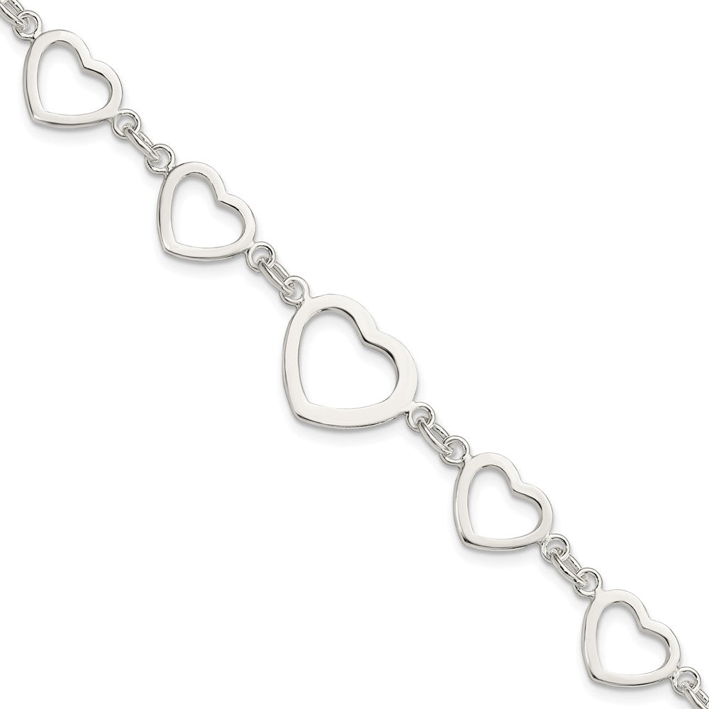 Sterling Silver Polished Graduated Heart Link Bracelet