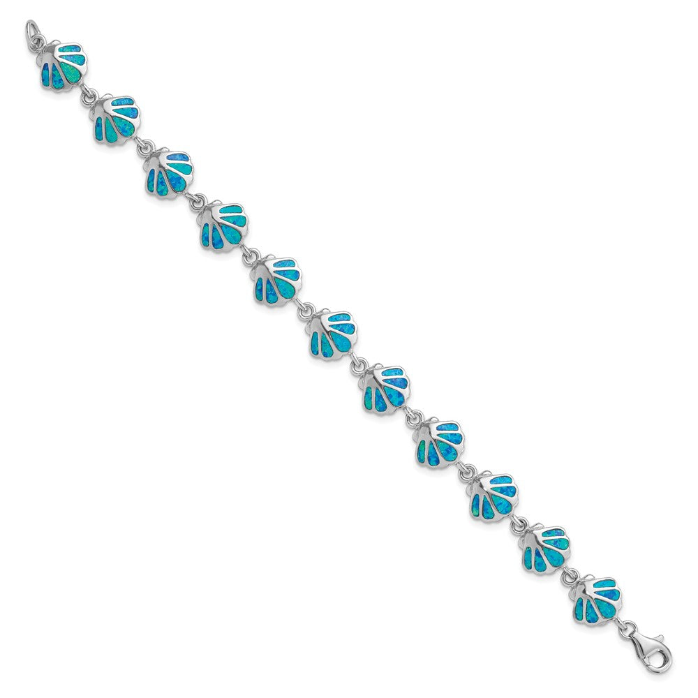 Sterling Silver Rhodium-plated Created Blue Opal Inlay Shell Bracelet