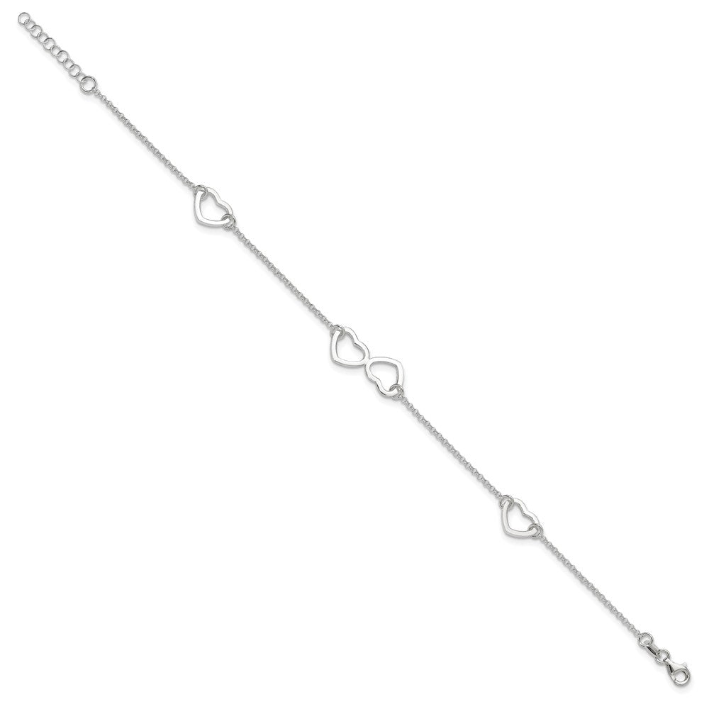 Sterling Silver Polished Heart Plus ext. Anklet