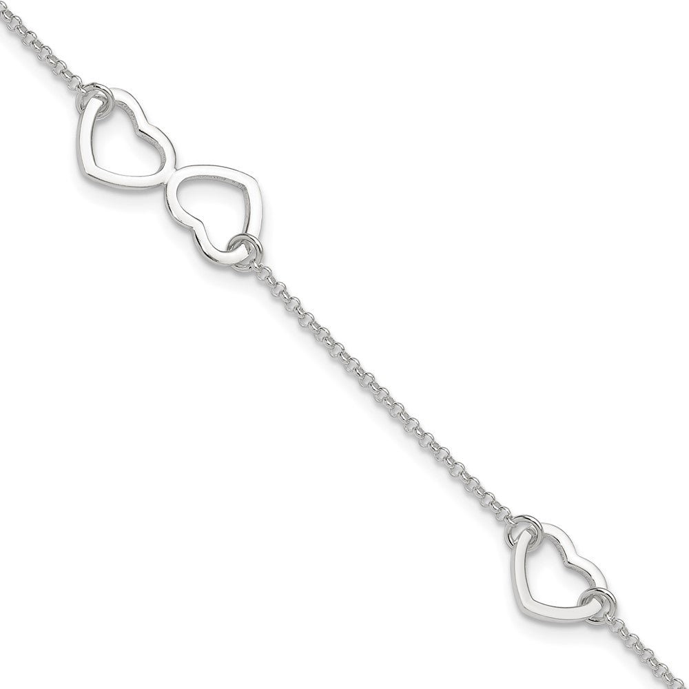 Sterling Silver Polished Heart Plus ext. Anklet