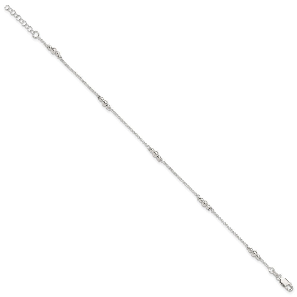 Sterling Silver Polished Bead Plus ext. Anklet