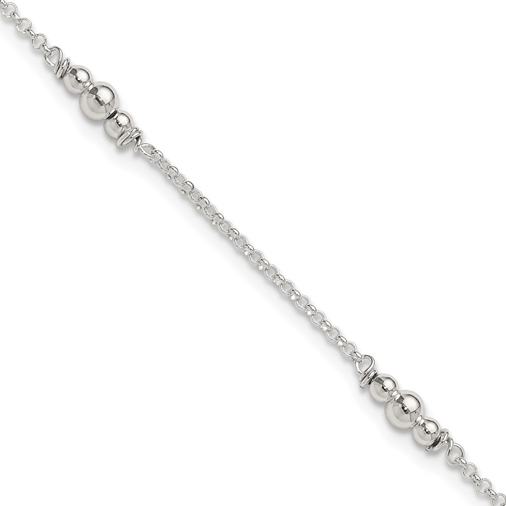 Sterling Silver Polished Bead Plus ext. Anklet