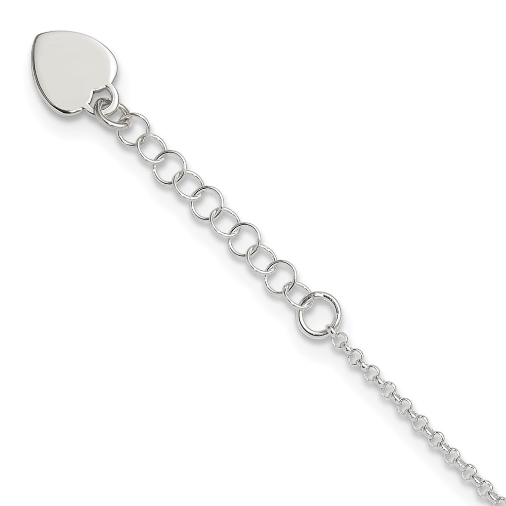 Sterling Silver Polished Heart Plus Ext. Anklet