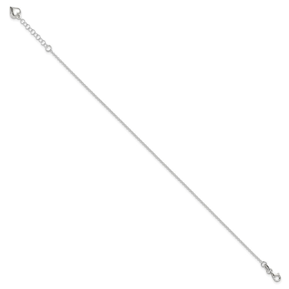 Sterling Silver Puffed Heart Dangle Plus Extender - Total Anklet