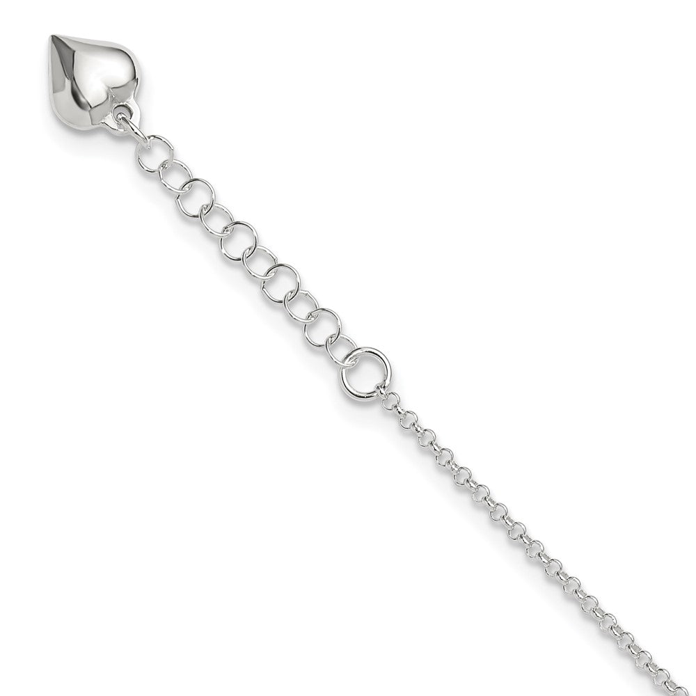 Sterling Silver Polished Heart Plus Ext. Anklet