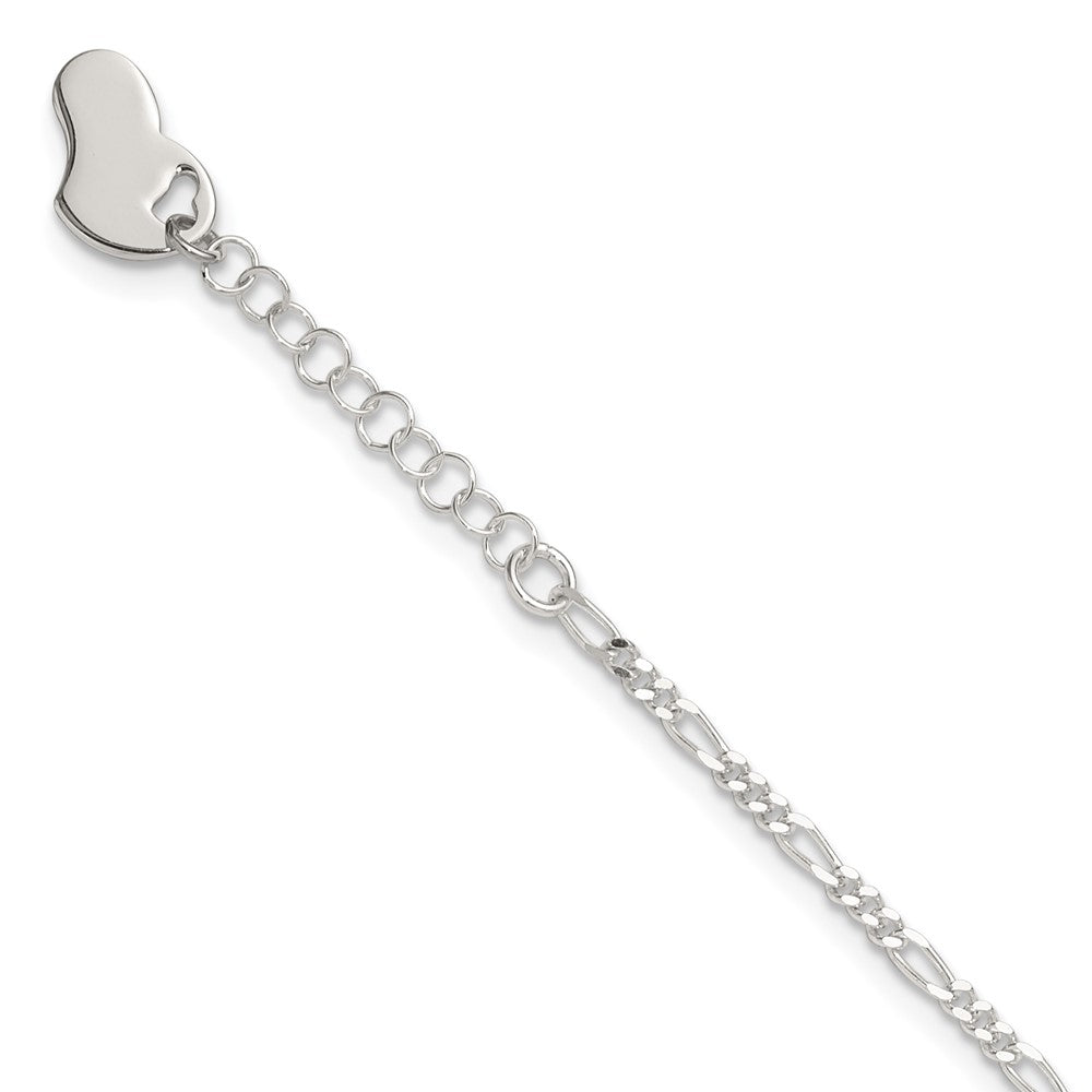 Sterling Silver Polished Heart Plus Ext. Anklet