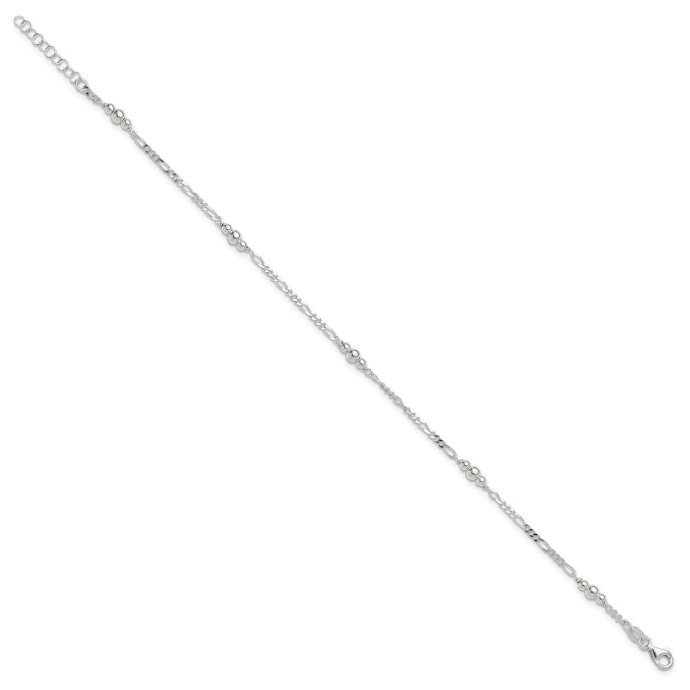 Sterling Silver Polished Bead Plus ext. Anklet