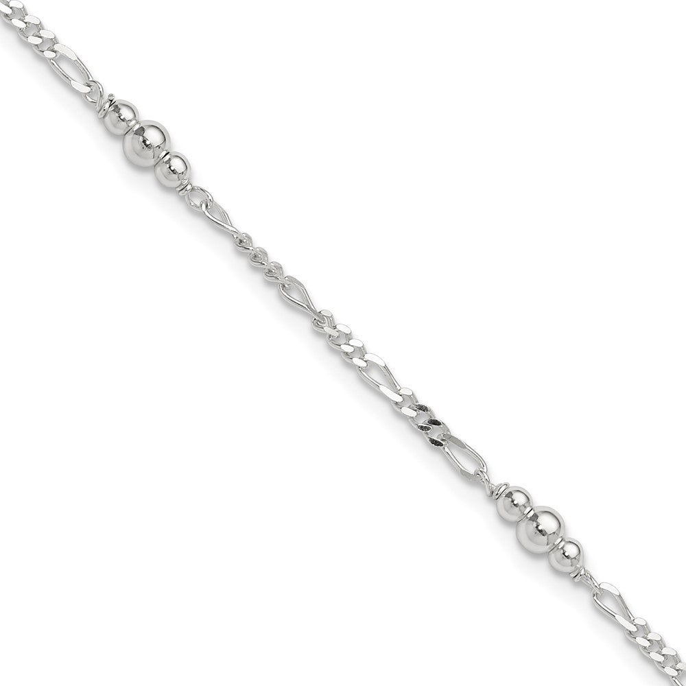 Sterling Silver Polished Bead Plus ext. Anklet