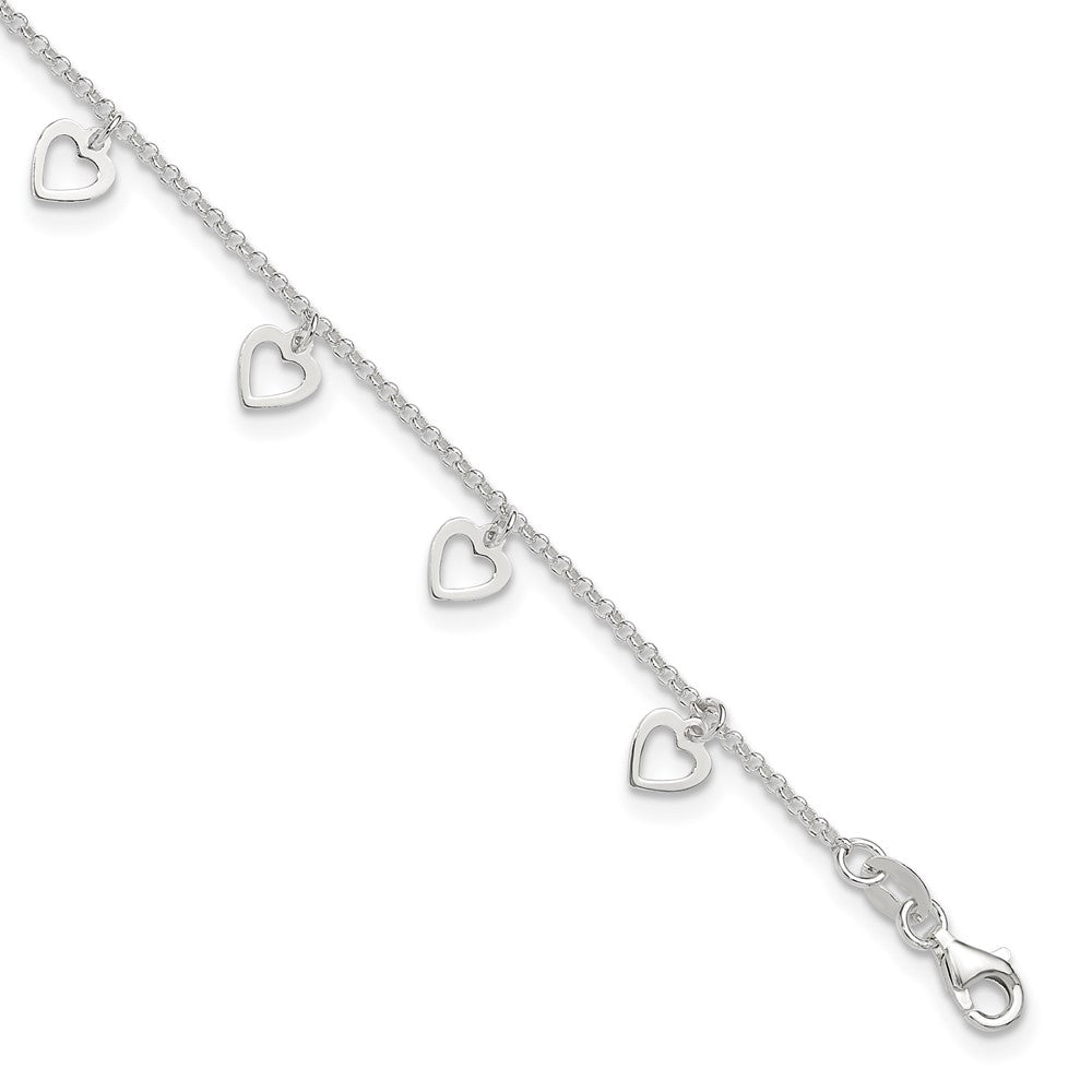 Sterling Silver Polished Heart Plus ext. Anklet