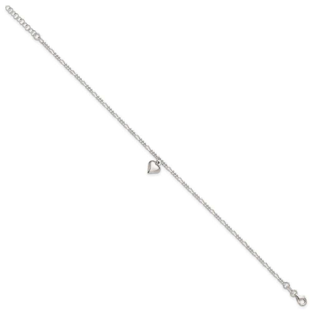 Sterling Silver Polished Heart Plus ext. Anklet