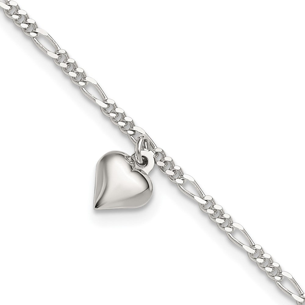 Sterling Silver Polished Heart Plus ext. Anklet