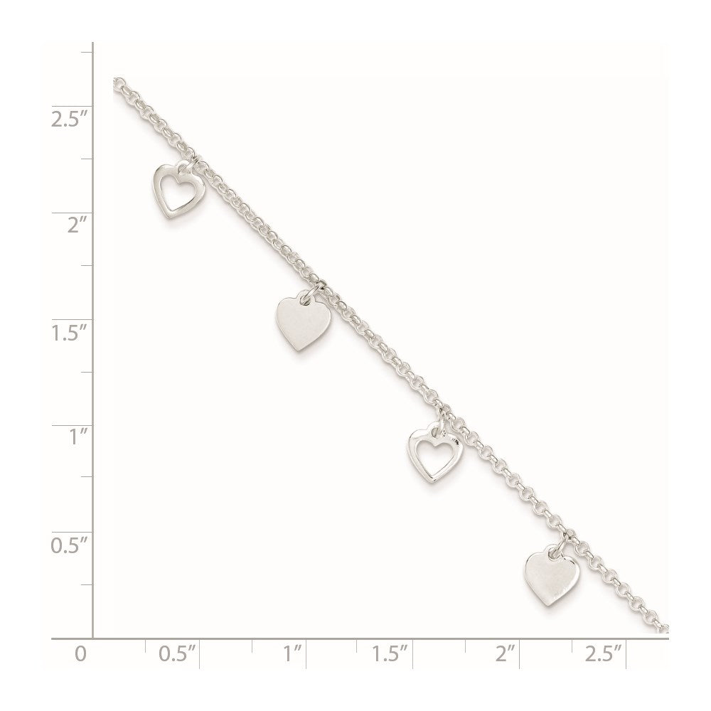 Sterling Silver Heart Charms Plus Extender - Total Anklet
