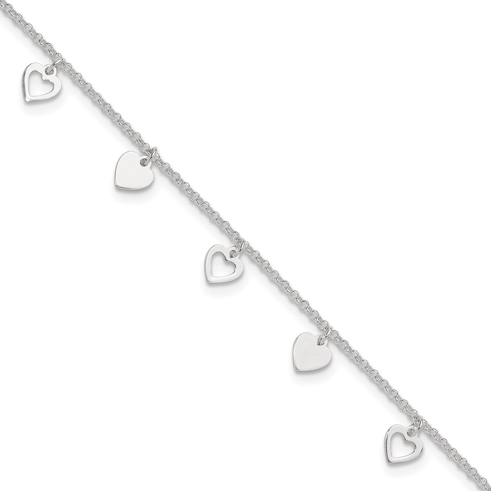 Sterling Silver Polished Heart with ext. Anklet