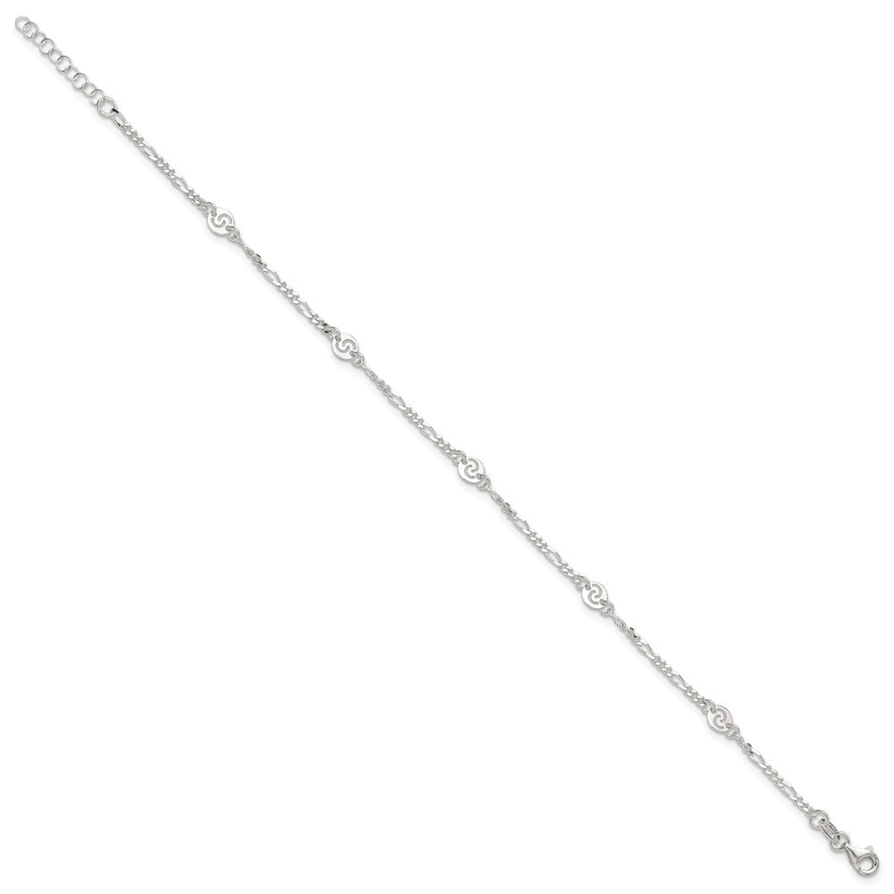 Sterling Silver Polished Swirl Disc Plus ext. Anklet