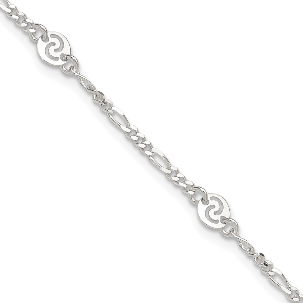 Sterling Silver Polished Swirl Disc Plus ext. Anklet