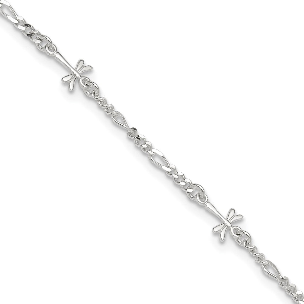 Sterling Silver Polished Dragonfly Plus ext. Anklet