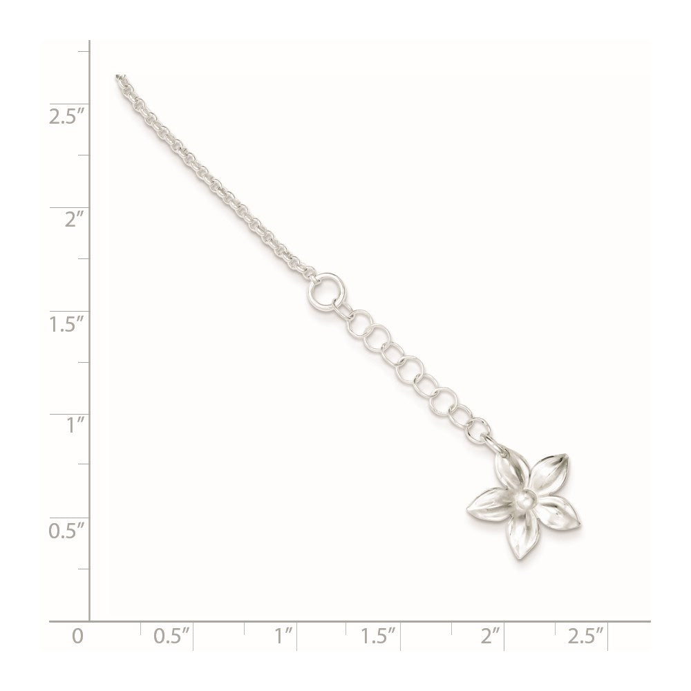 Sterling Silver Polished Flower Plus ext. Anklet