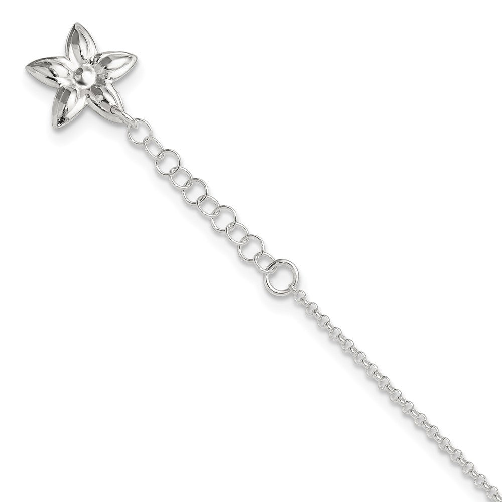 Sterling Silver Polished Flower Plus ext. Anklet