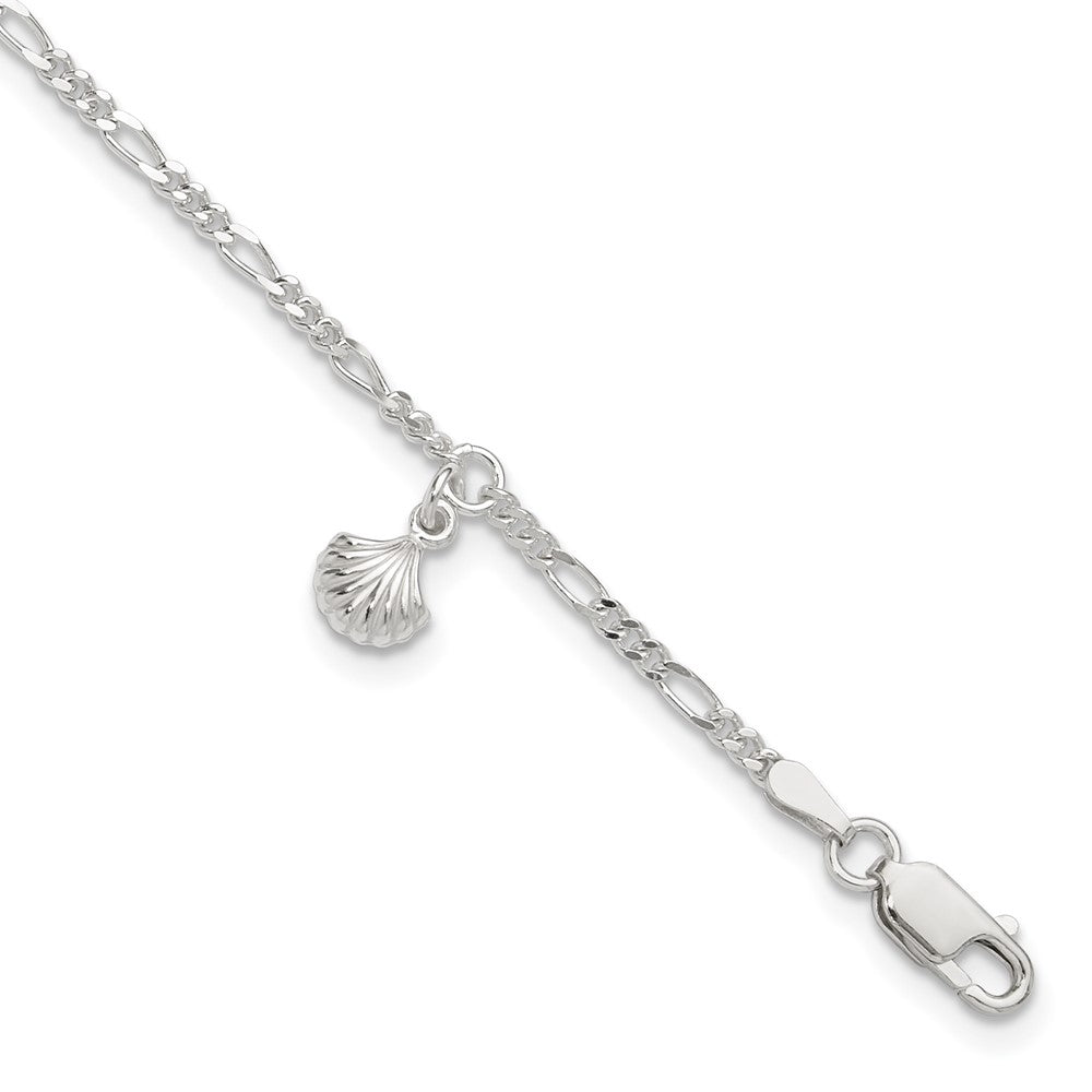 Sterling Silver Polished Shell Plus Ext. Anklet