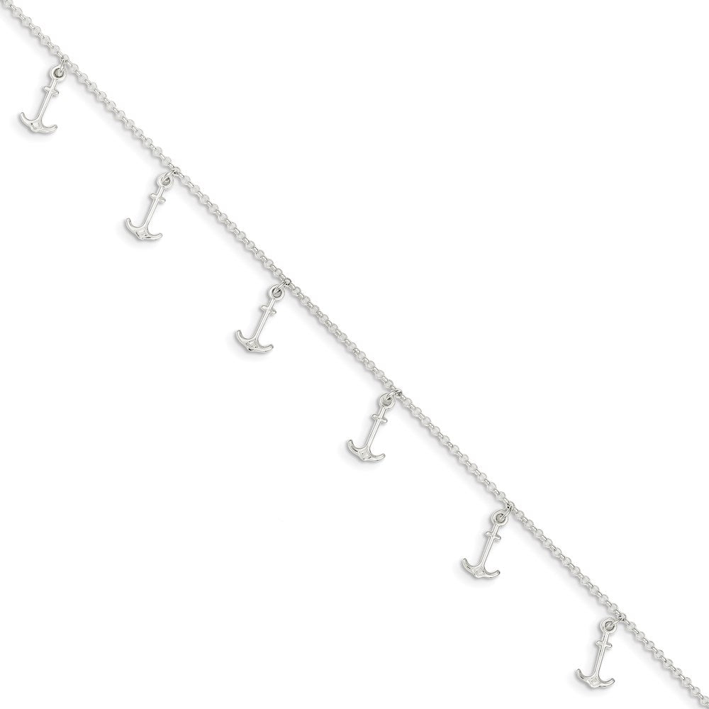 Sterling Silver Anchor Charms Plus Extender - Total Anklet