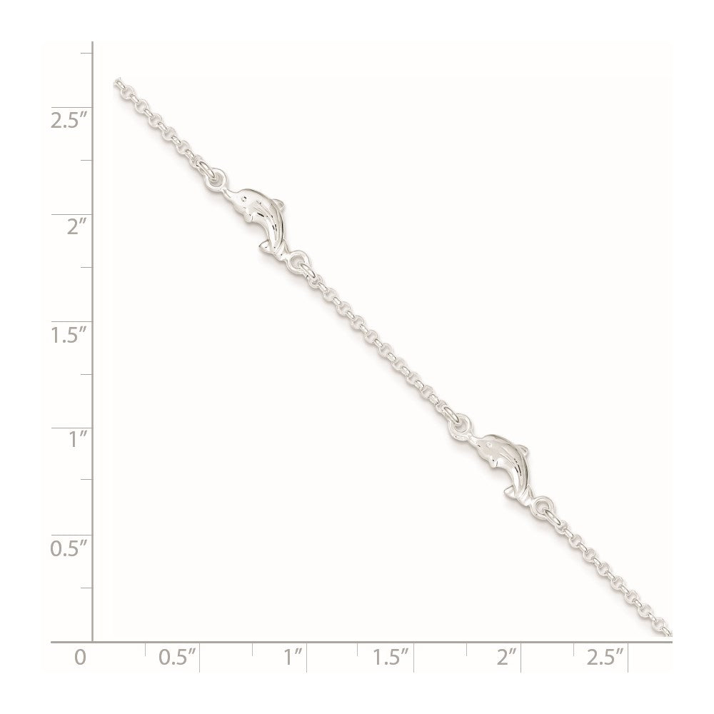 Sterling Silver Dolphin 5-Station Plus Extender - Total Anklet