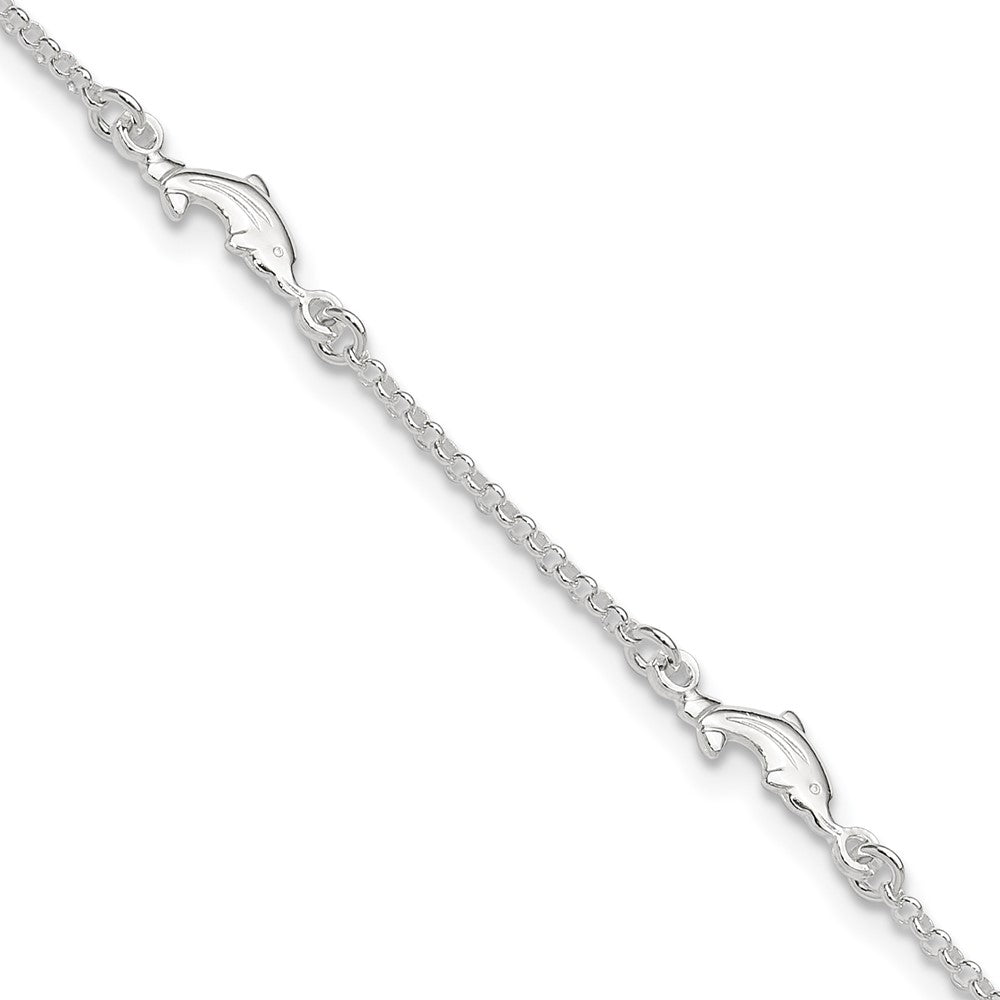 Sterling Silver Polished Dolphin Plus Ext. Anklet