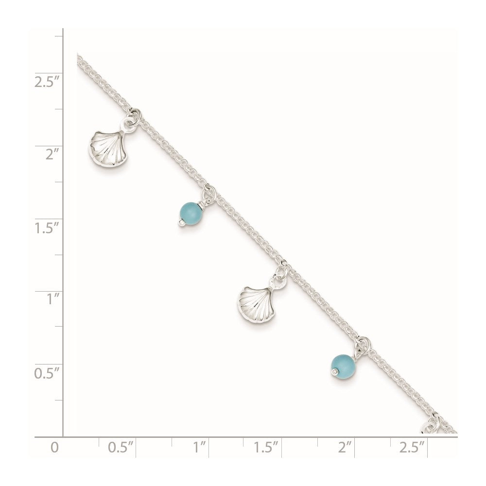 Sterling Silver Shells and Aqua Beads Plus Extender - Total Anklet