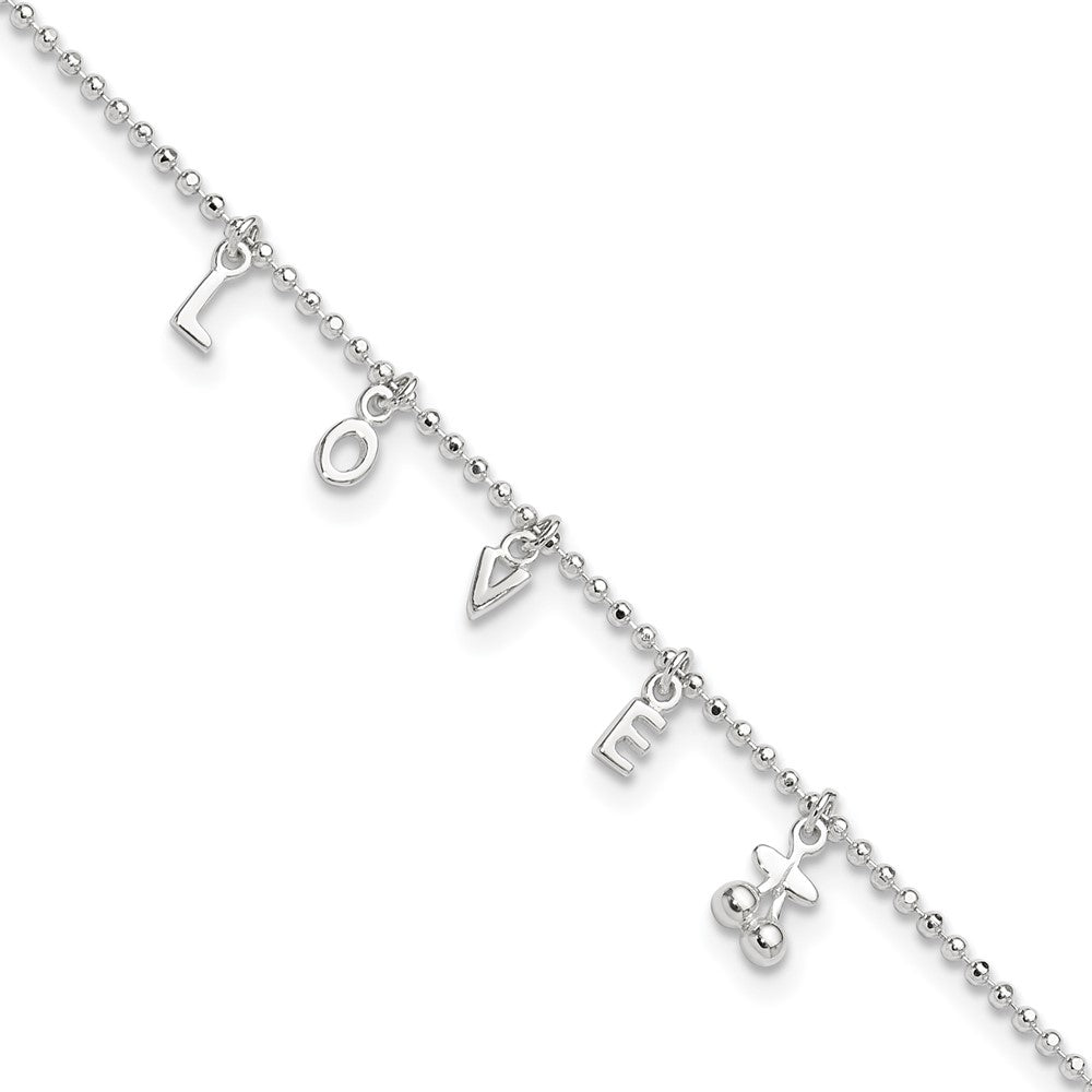 Sterling Silver LOVE Plus Ext. Anklet