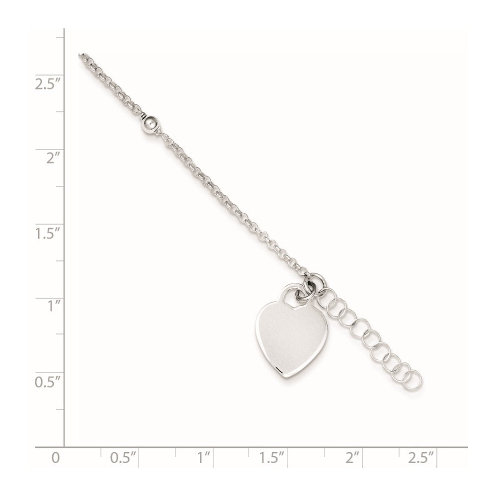 Sterling Silver Engravable Heart with Beads Plus Extender - Total Anklet