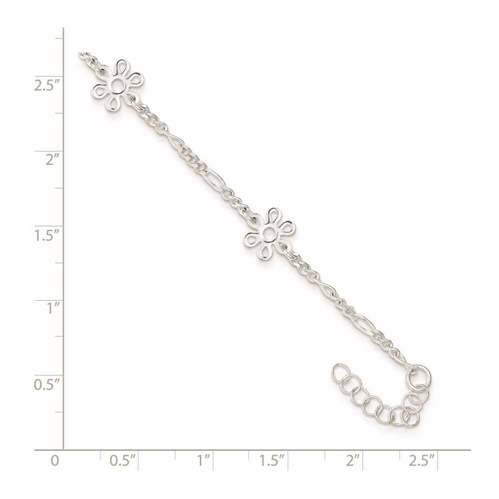 Sterling Silver Polished Flower Plus Ext. Anklet