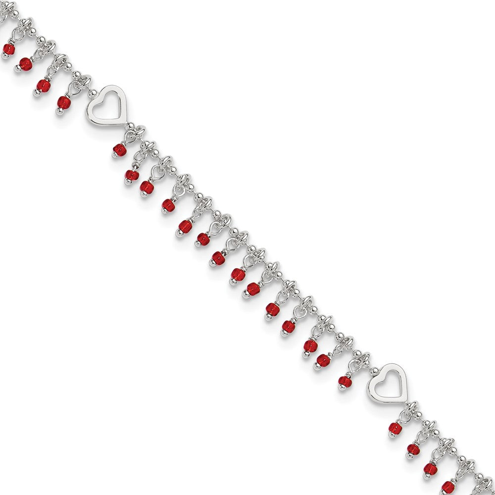 Sterling Silver Red Beads and Heart Plus Extender - Total Anklet