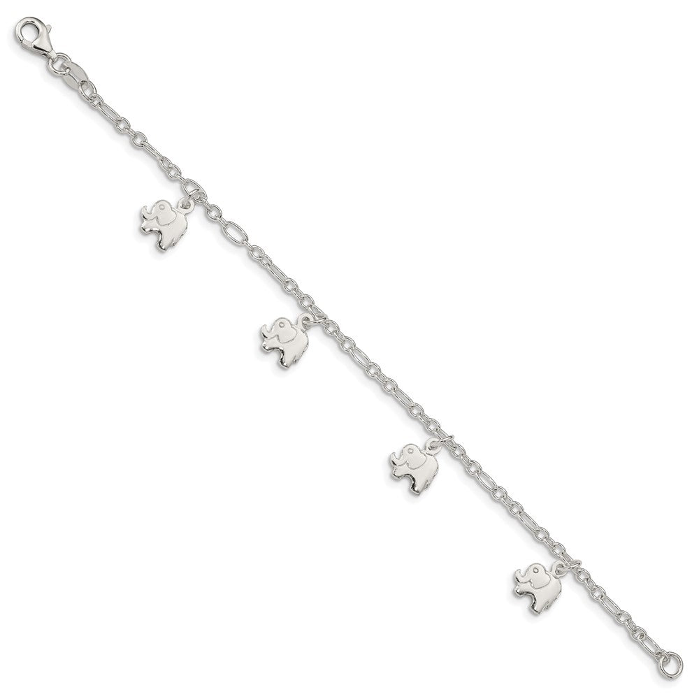 Sterling Silver Polished Elephants with ext. Children's Bracelet