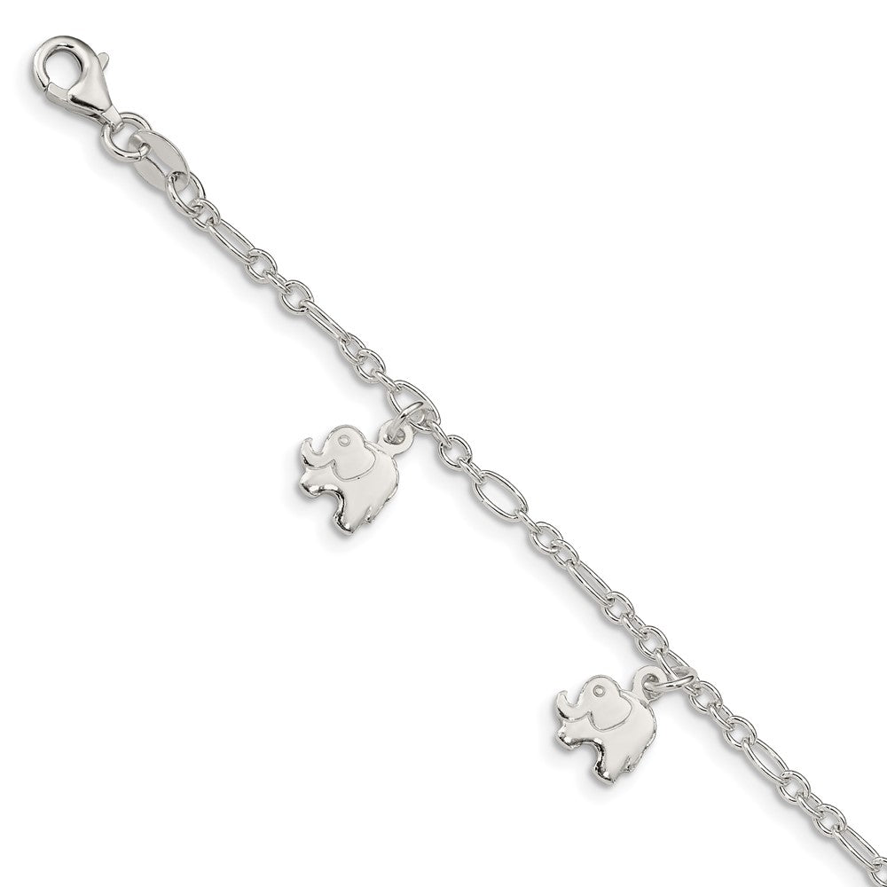 Sterling Silver Polished Elephants with ext. Children's Bracelet