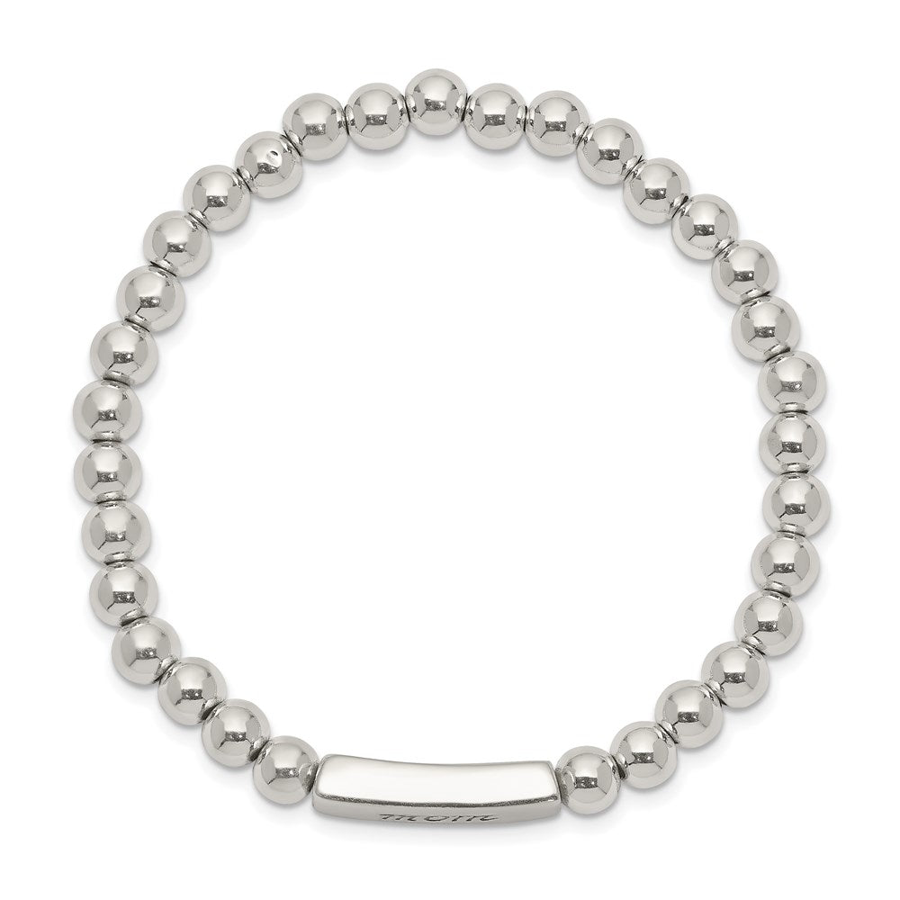 Sterling Silver Enameled MOM Beaded Stretch Bracelet