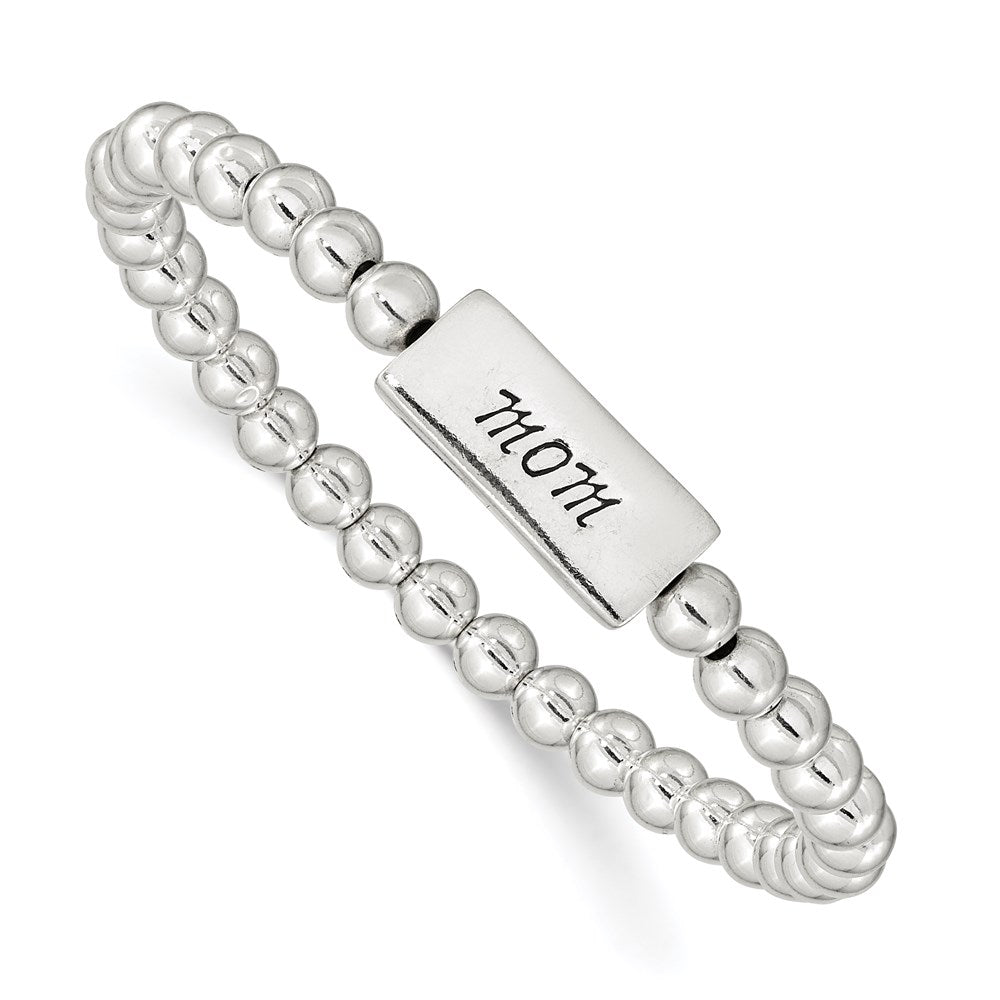 Sterling Silver Enameled MOM Beaded Stretch Bracelet