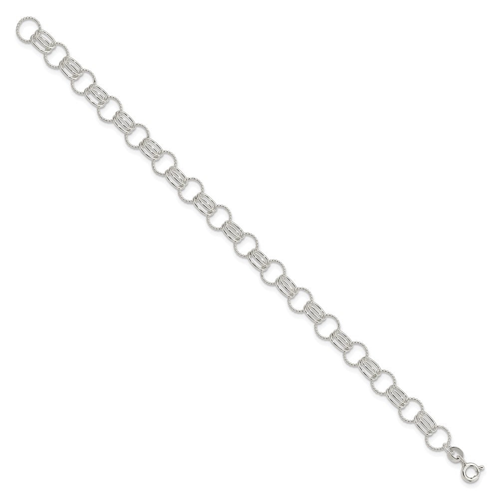 Sterling Silver Polished and Textured Triple Link Bracelet