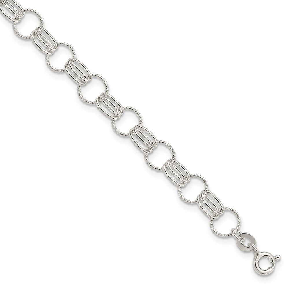 Sterling Silver Polished and Textured Triple Link Bracelet