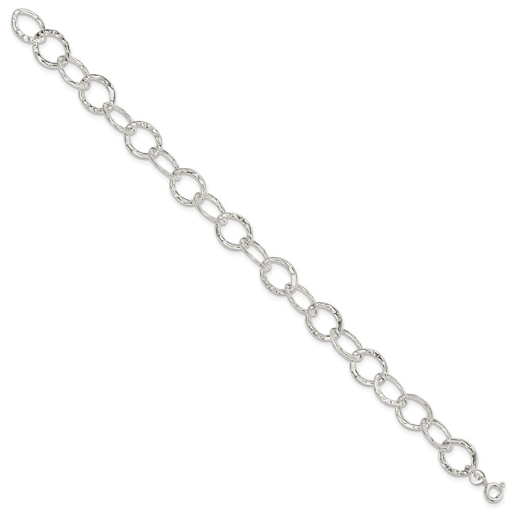 Sterling Silver Polished Textured Fancy Link Bracelet