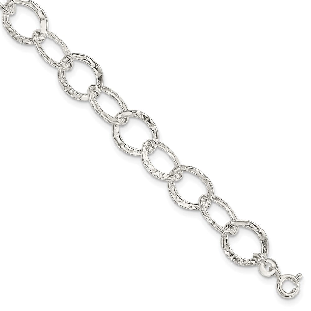 Sterling Silver Polished Textured Fancy Link Bracelet