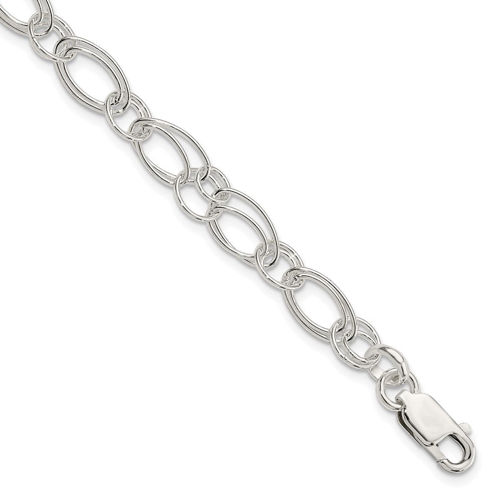 Sterling Silver Polished Double Oval Link Bracelet