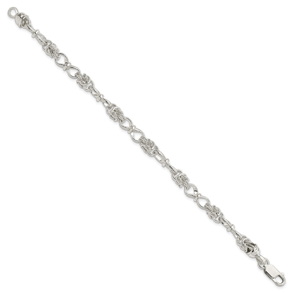 Sterling Silver Polished and Textured Fancy Byzantine Link Bracelet