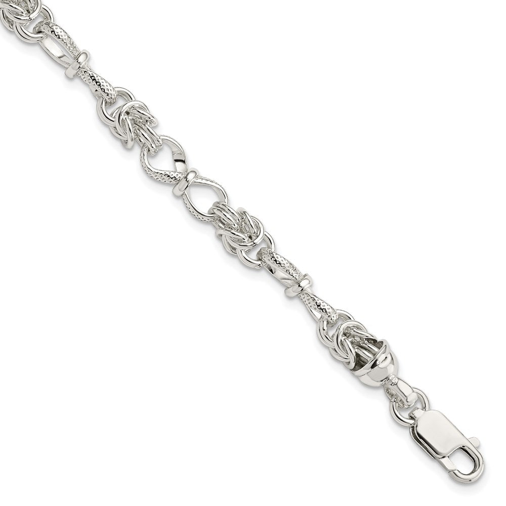 Sterling Silver Polished and Textured Fancy Byzantine Link Bracelet