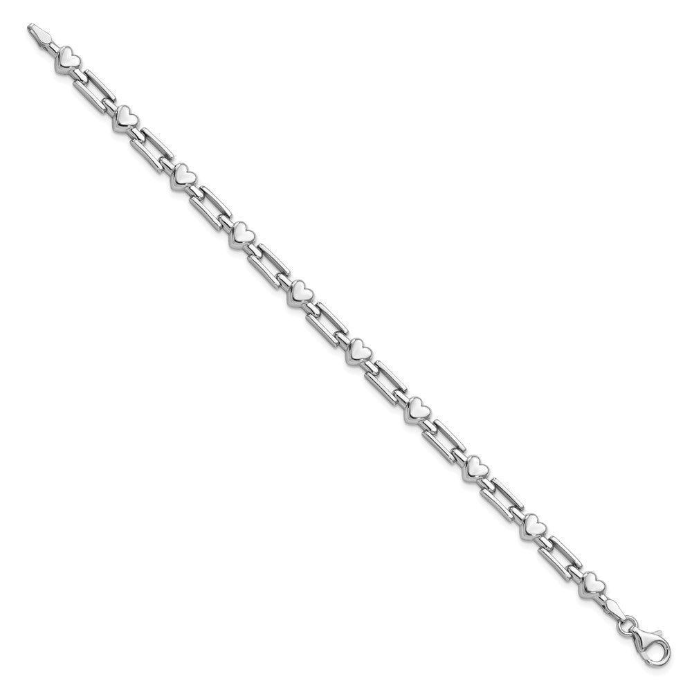 Sterling Silver Rhodium-plated Polished Hearts and Squares Bracelet